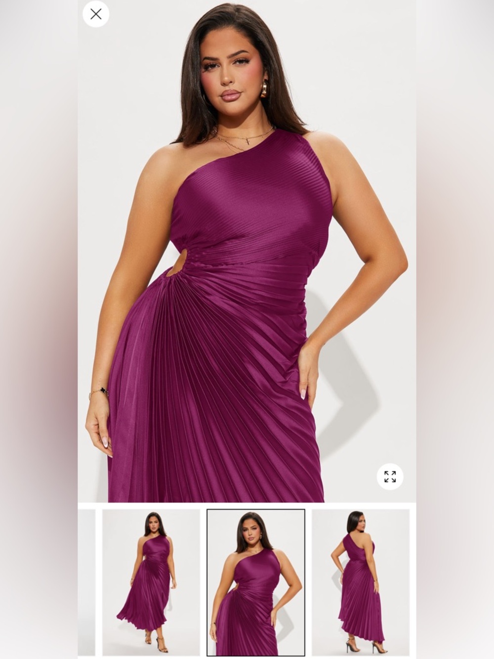 Fashion Nova One-Shoulder Plum Pleated Gown